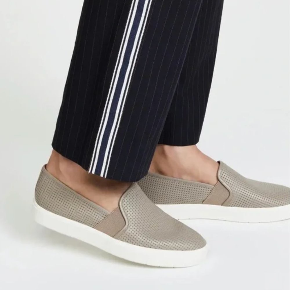 Vince Perforated Leather Blair Slip-on Sneaker in Oyster (Light Grey)
